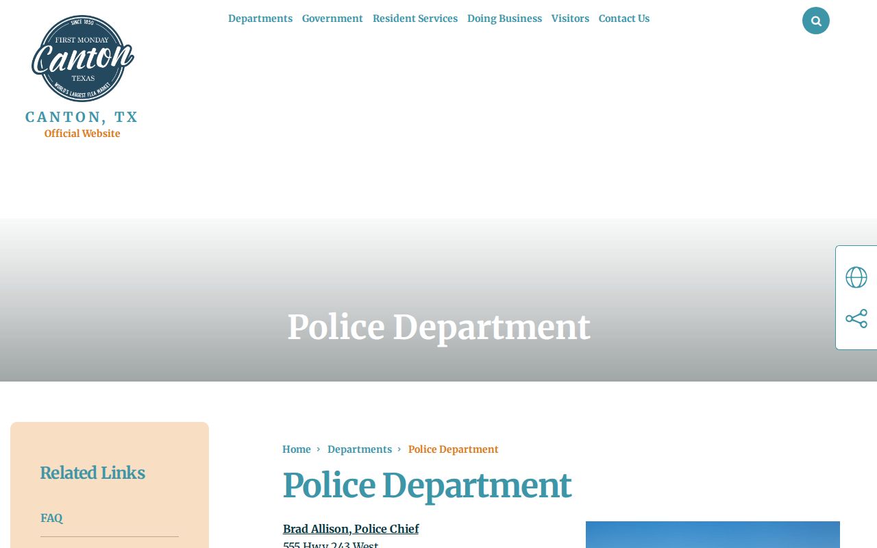 Canton criminal records contact at Canton Police Department
