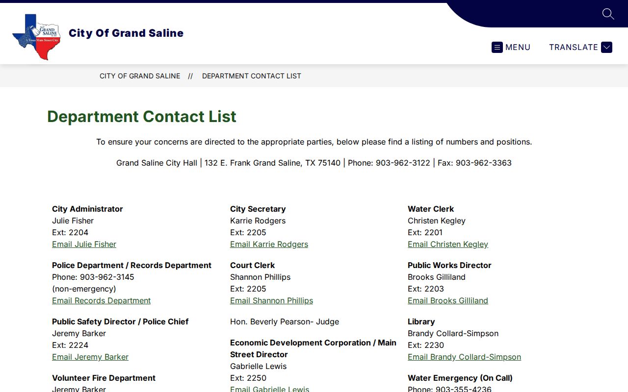 Grand Saline criminal history Records Department email and phone