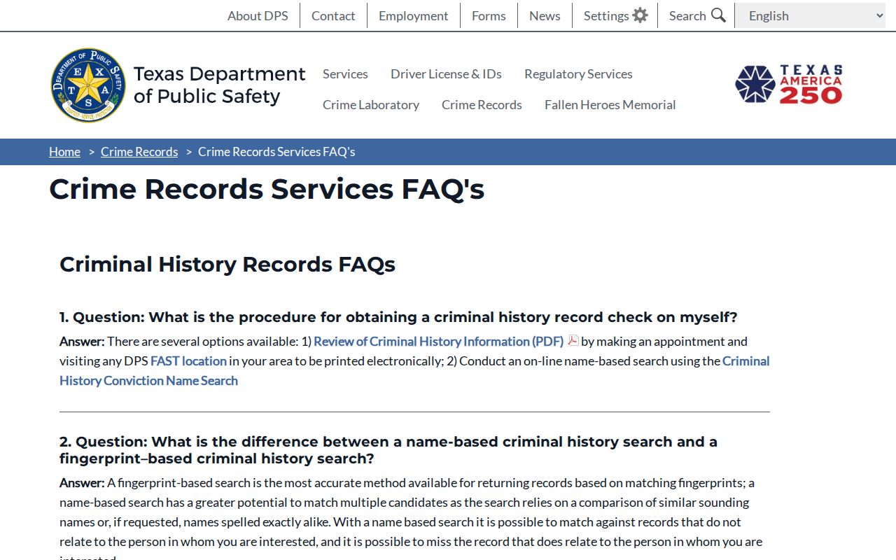 Van Zandt County criminal history DPS fee and fingerprint FAQ