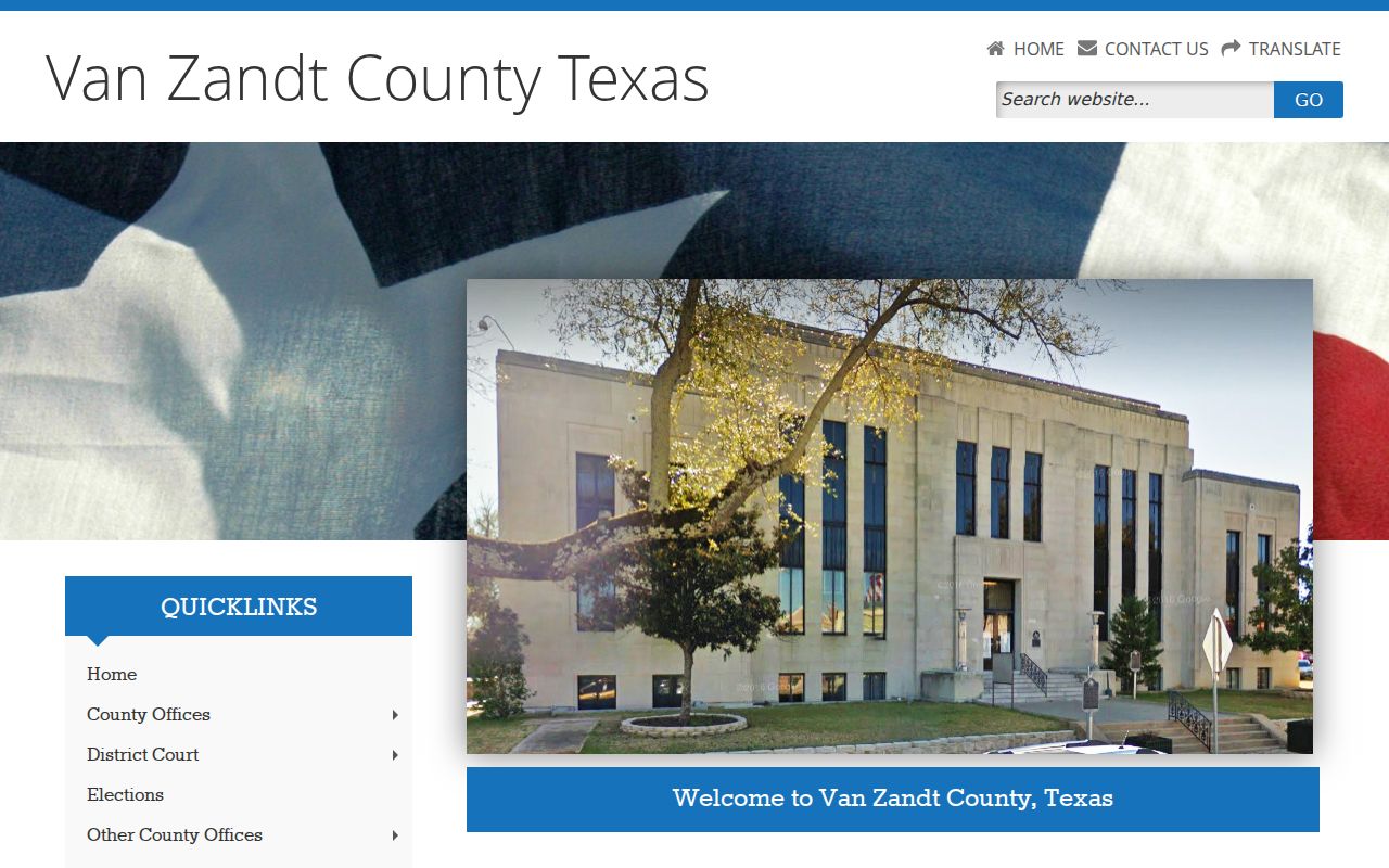 Van Zandt County criminal records courthouse landing page