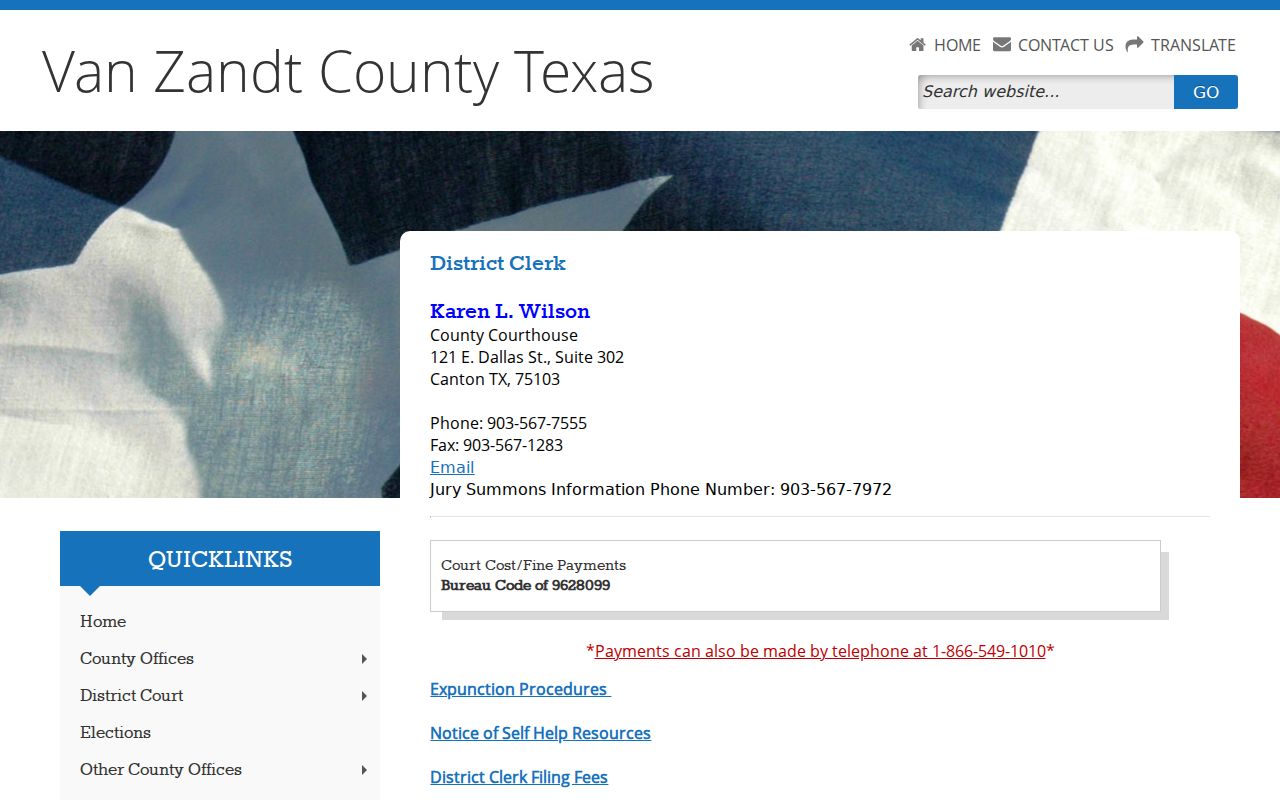 Van Zandt County criminal records District Clerk expunction information