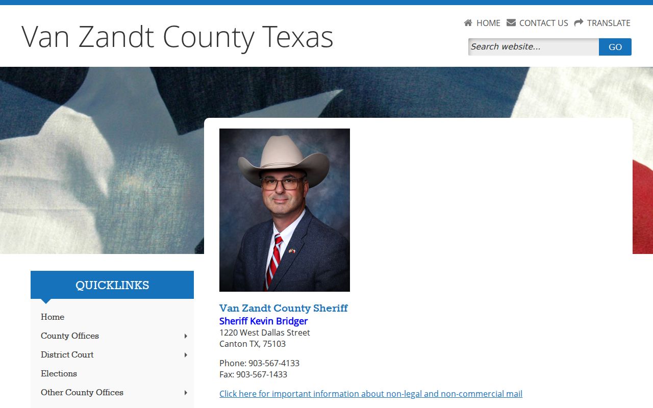Van Zandt County Sheriff arrest and jail records page