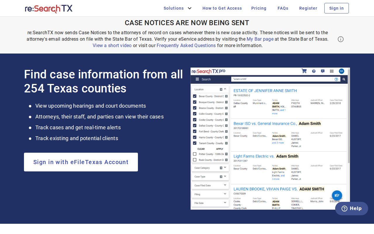 re SearchTX statewide Van Zandt County court case lookup