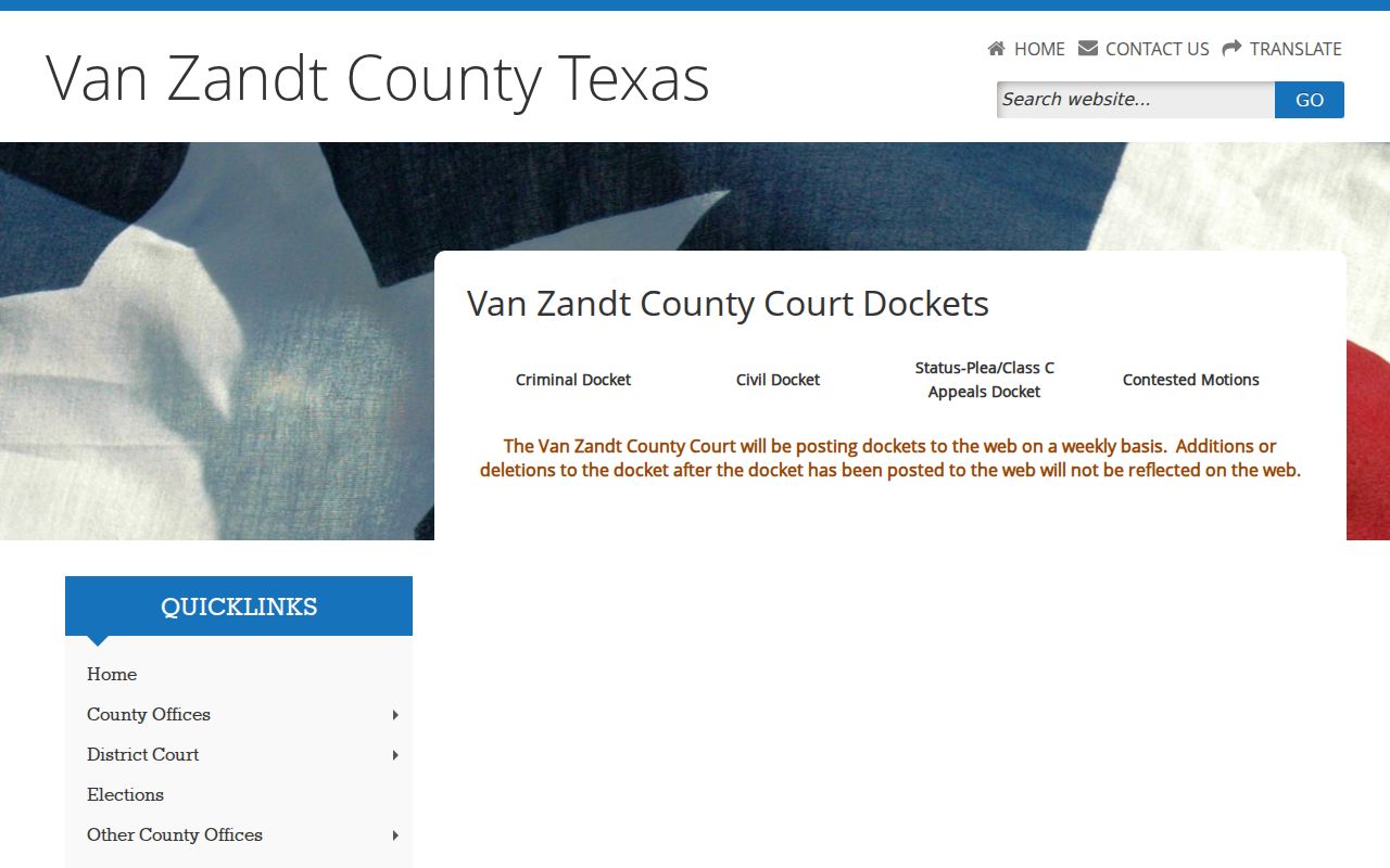 Van Zandt County criminal court docket lookup interface
