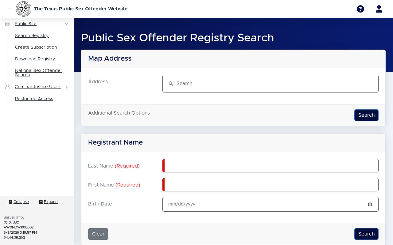 Van Zandt County sex offender registry search form