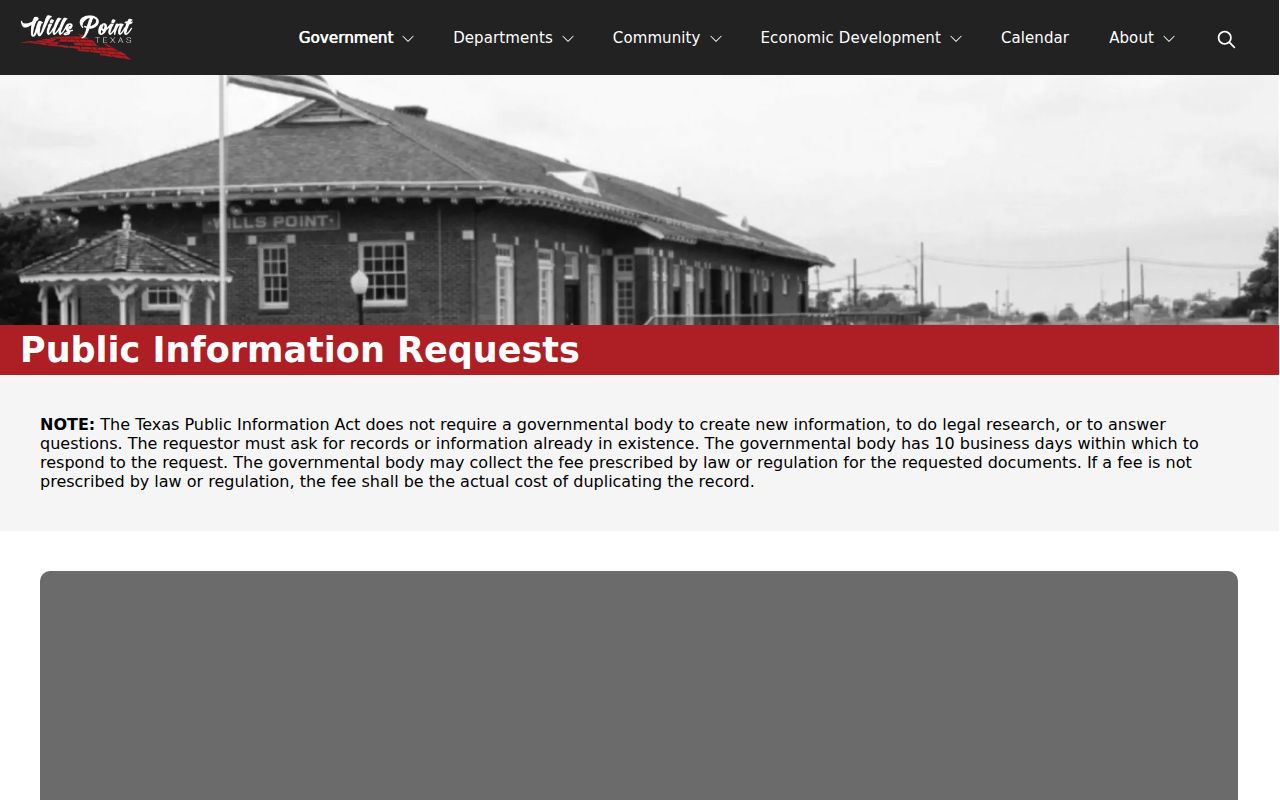 Wills Point criminal history public information request route