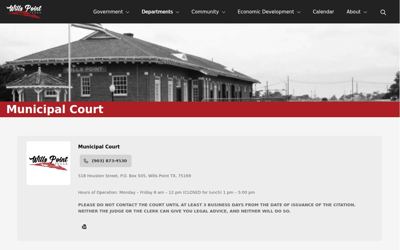 Wills Point criminal records Municipal Court schedule and appearance rules
